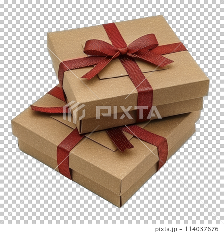 Three Brown Boxes With Red Ribbons 114037676