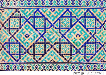 Registan mosaic pattern design background, Samarkand Registan mosaic pattern design background, Samarkand 114037978