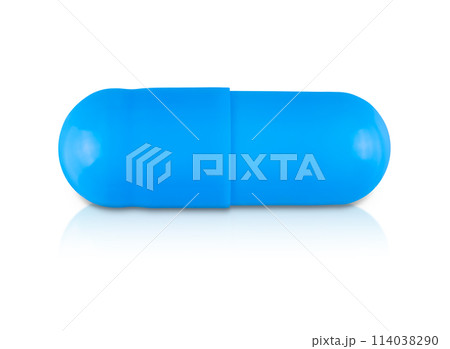 Blue capsule tablet isolated on a white background with shadow. Stock photo. Blue capsule tablet isolated on a white background with shadow. Stock photo. 114038290