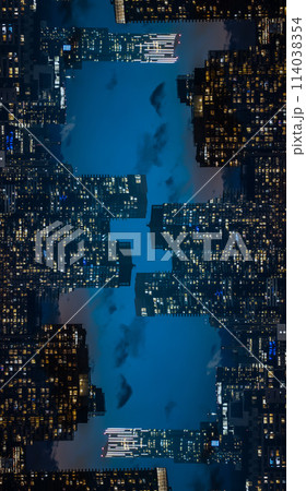 symmetry and mirrored geometry pattern, reflected skyscrapers of Toronto and modern buildings skyline abstract background, lines and tunnel futuristic technology concept symmetry and mirrored geometry pattern, reflected skyscrapers of Toronto and modern buildings skyline abstract background, lines and tunnel futuristic technology concept 114038354