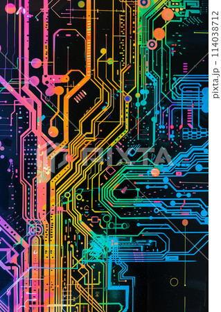 A colorful computer chipboard with a rainbow of colors 114038712
