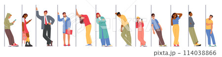 People Leaning Against Walls, Each With A Unique Stance. Relaxed, Contemplative, Or Weary Male and Female Characters 114038866