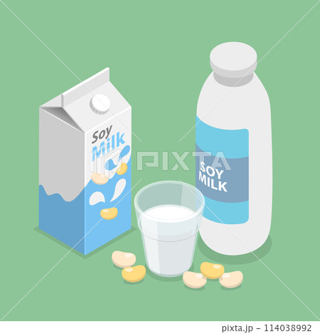 3D Isometric Flat Vector Illustration of Soy Milk, Healthy Vegan Drink 3D Isometric Flat Vector Illustration of Soy Milk, Healthy Vegan Drink 114038992