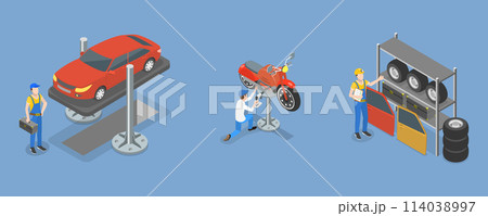 3D Isometric Flat Vector Illustration of Auto Repair Services , Moto Shop 3D Isometric Flat Vector Illustration of Auto Repair Services , Moto Shop 114038997