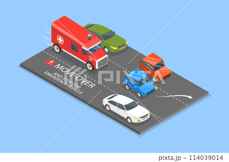 3D Isometric Flat Vector Illustration of Emergency Vehicle, Driving Tips And Rules 114039014