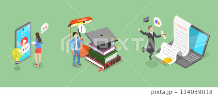 3D Isometric Flat Vector Illustration of Education, Student Learning Process 114039018