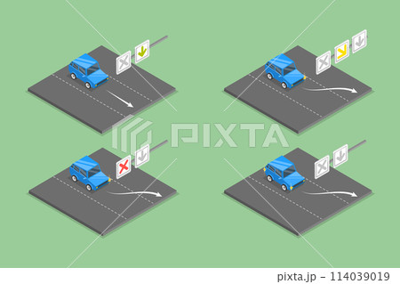 3D Isometric Flat Vector Illustration of Reversible Lane, Driving Rules and Tips 114039019