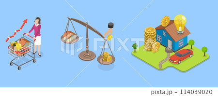 3D Isometric Flat Vector Illustration of Cost Of Living, Rising Foods Cost and Grocery Price 114039020