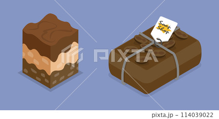 3D Isometric Flat Vector Illustration of Cocoa Natural Ingredients , Organic Cosmetic 114039022