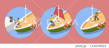 3D Isometric Flat Vector Illustration of Sailing Yacht, Marine Travel 114039024