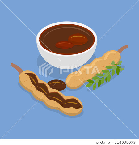3D Isometric Flat Vector Illustration of Tamarind Sauce, Tasty Sour Thai Food 3D Isometric Flat Vector Illustration of Tamarind Sauce, Tasty Sour Thai Food 114039075
