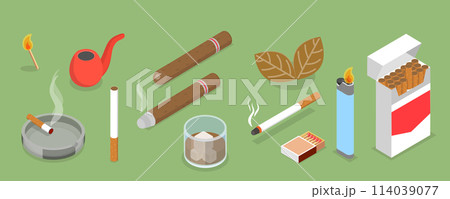 3D Isometric Flat Vector Illustration of Tocbacco, Bad Habits Set 3D Isometric Flat Vector Illustration of Tocbacco, Bad Habits Set 114039077