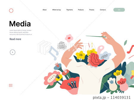 Life Unframed: Flower orchestra -modern flat vector concept illustration of symphony conductor, bloom music. Metaphor of unpredictability, imagination, whimsy, existence cycle, play, growth, discovery 114039131