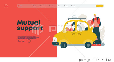 Mutual Support: Assistance in parking the car -modern flat vector concept illustration of man assisting woman with parallel parking A metaphor of voluntary collaborative exchanges of resource, service 114039148