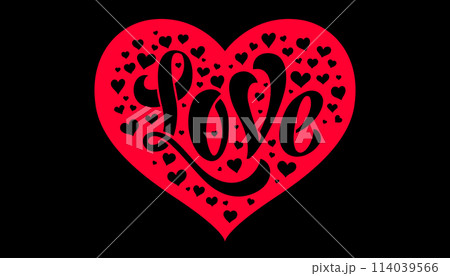 Hand lettering Love in red heart, Valentines Day graphic background. Symbol sign Love for Valentine Day. Greeting card, lettering. Handmade love calligraphy. Vector Illustration Hand lettering Love in red heart, Valentines Day graphic background. Symbol sign Love for Valentine Day. Greeting card, lettering. Handmade love calligraphy. Vector Illustration 114039566