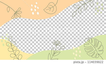 抽象的な曲線と葉や花の植物を組み合わせたおしゃれなカード アスペクト比16:9バージョン 抽象的な曲線と葉や花の植物を組み合わせたおしゃれなカード アスペクト比16:9バージョン 114039822