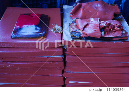 Slabs of remelted edible gelatin. Slabs of remelted edible gelatin. 114039864