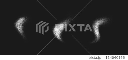 White powder splashed set. Salt, sugar or flour splatter granules collection. Grunge stipple sprayed powder speckles, dots and pieces. Snow, dust or sand textured overlay. Vector gritty background 114040166