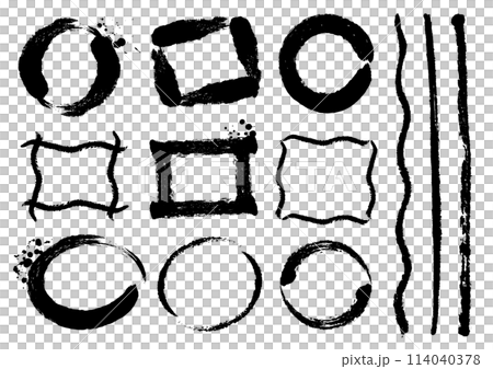 用畫筆繪製的一組許多圓形、正方形和線條 用畫筆繪製的一組許多圓形、正方形和線條 114040378