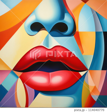 Artistic canvas blending abstract shapes to create a harmonious facial feature. AI generation 114040770