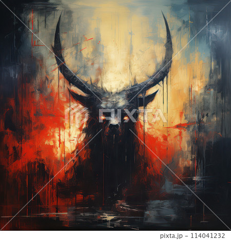 Abstract demonic bull with fiery aura. AI generation Abstract demonic bull with fiery aura. AI generation 114041232