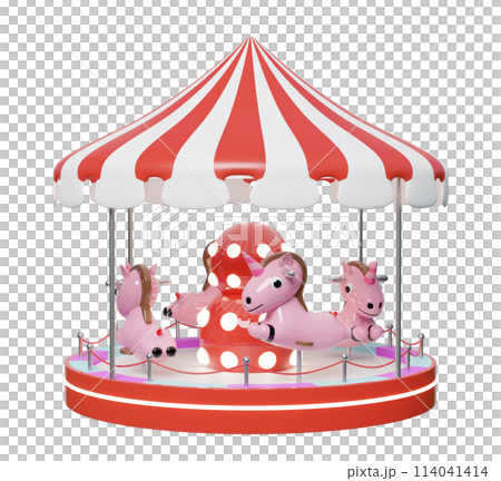 Carousel or merry go round with unicorn or horse isolated. 3d render illustration 114041414