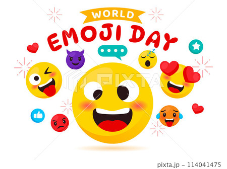 World Emoji Day Celebration Vector Illustration with Events and Product Releases in Different Facial Expression Cute Cartoon Background World Emoji Day Celebration Vector Illustration with Events and Product Releases in Different Facial Expression Cute Cartoon Background 114041475
