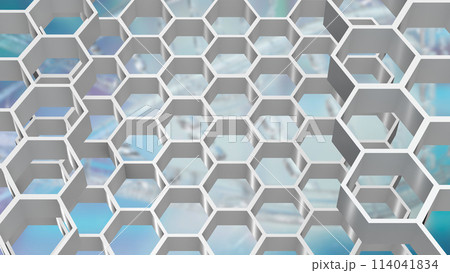 The white hexagon or beehive pattern on dna Background for sci or medical concept 3d rendering. 114041834