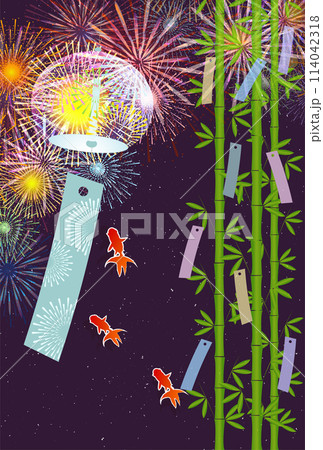 七夕　和柄　飾り　夏　背景	 114042318