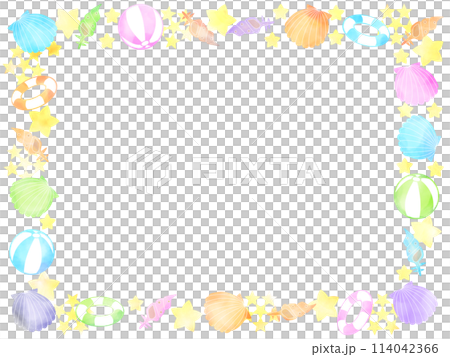 五顏六色的貝殼水彩框架 五顏六色的貝殼水彩框架 114042366