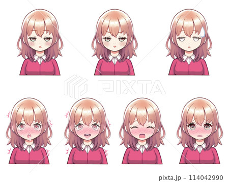 色々な表情のアニメ系女子アイコンイラストセット(成人向け) 114042990