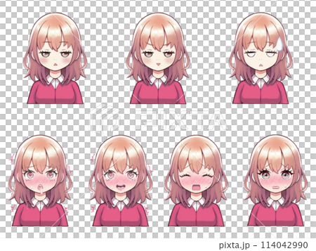 色々な表情のアニメ系女子アイコンイラストセット(成人向け) 114042990