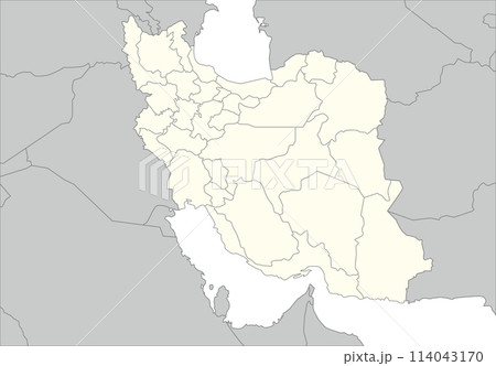イラン・イスラム共和国と周辺国の白地図、州境入り 114043170