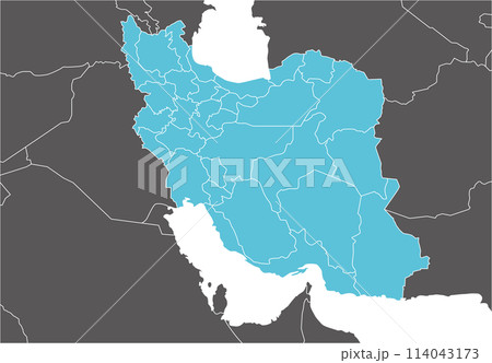 イラン・イスラム共和国と周辺国の地図、州境入り 114043173