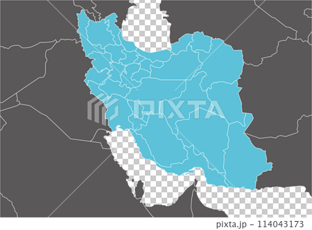 イラン・イスラム共和国と周辺国の地図、州境入り 114043173
