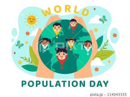 World Population Day Vector Illustration on 11th July To Raise Awareness Of Global Populations Problems in Flat Kids Cartoon Background 114043335
