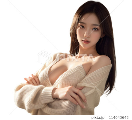 腕組みするセーターの女性 114043643
