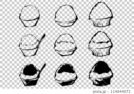 Set of line drawing illustrations of shaved ice Set of line drawing illustrations of shaved ice 114044071