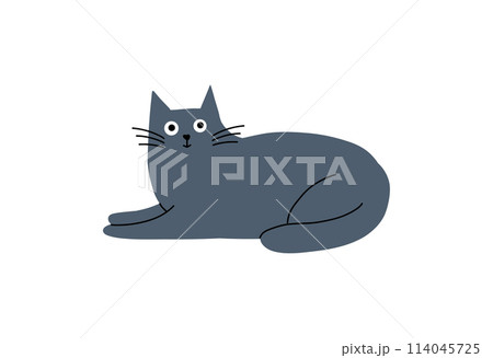Cute cat. Funny pet. Hand drawn domestic animal sketch. Cartoon doodle vector illustration. 114045725