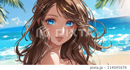 海辺の若い女性 114045876