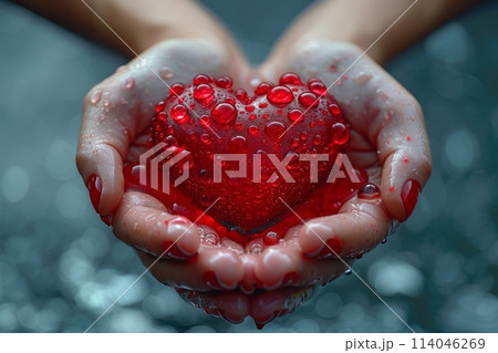 hands holding a red heart, medical insurance for the heart, Organ donation, World Blood Donor Day 114046269