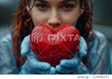 hands holding a red heart, medical insurance for the heart, Organ donation, World Blood Donor Day 114046271