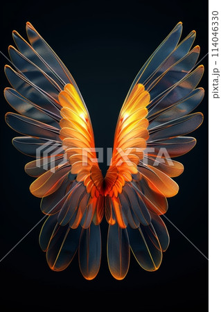 Golden wings on a black background. Illustration 114046330