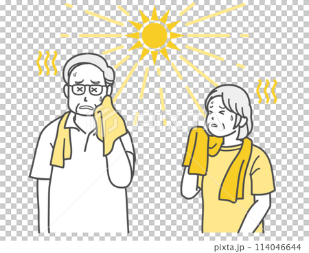 暑さで熱中症になったシニア夫婦のイラスト 114046644