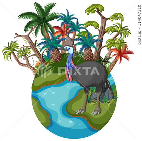 Tropical Island with Cassowary and River 114047310