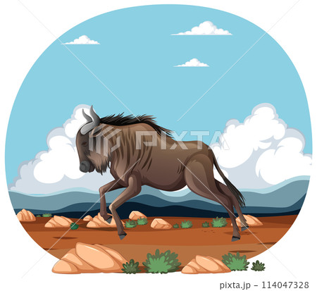 Majestic Wildebeest Running in the Wild 114047328