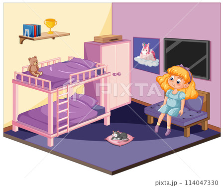 Cozy Bedroom with Girl and Pets 114047330