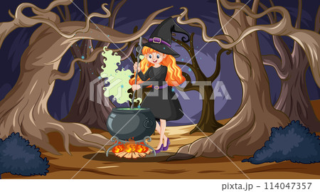 Witch Brewing Potion in Enchanted Forest 114047357
