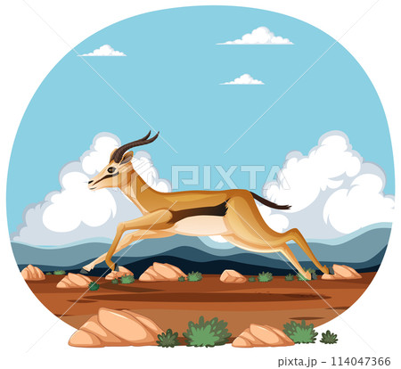 Graceful Gazelle Sprinting Across Savannah 114047366
