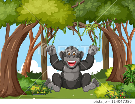 Happy Gorilla in a Lush Forest 114047380